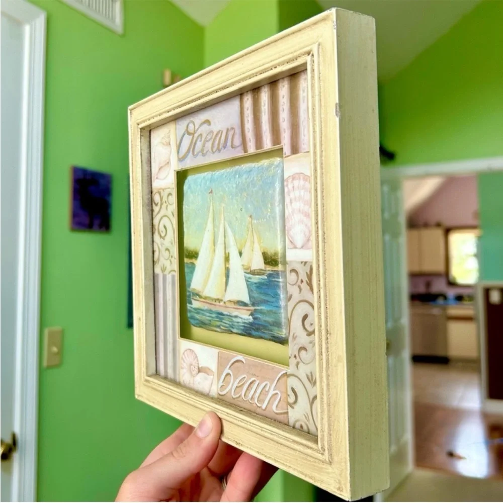 VTG Diorama Nautical Coastal Beach Boating Framed Wall Hanging Home Decor Art